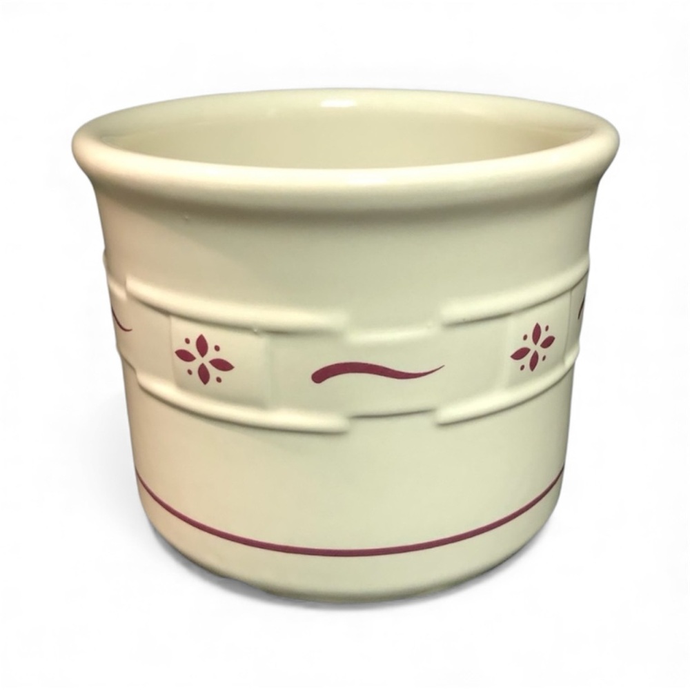 Longaberger Pottery Red Woven Traditions Crock with Brochure